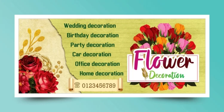 Flower decoration shop flex banner template Hindi