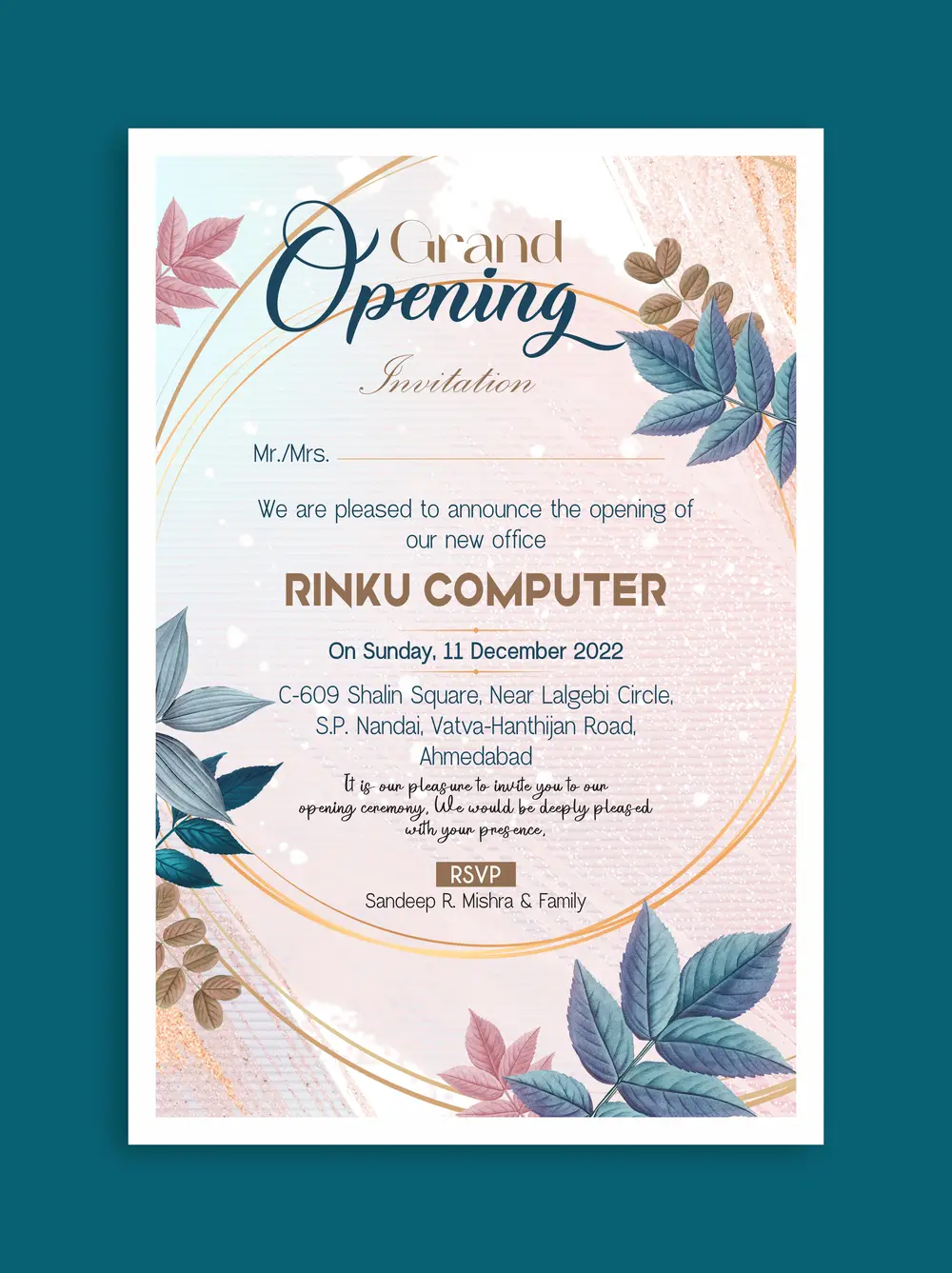 Grand Opening Invitation Card Template - Free Hindi Design