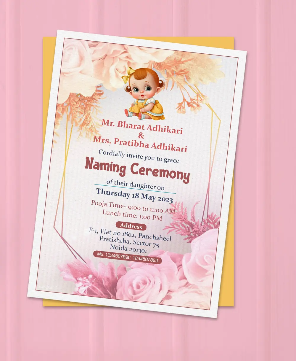 Naming ceremony invitation card template 180523 - Free Hindi Design