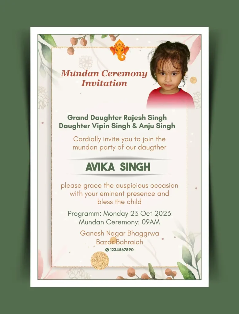 Mundan ceremoney invitation card template 111123
