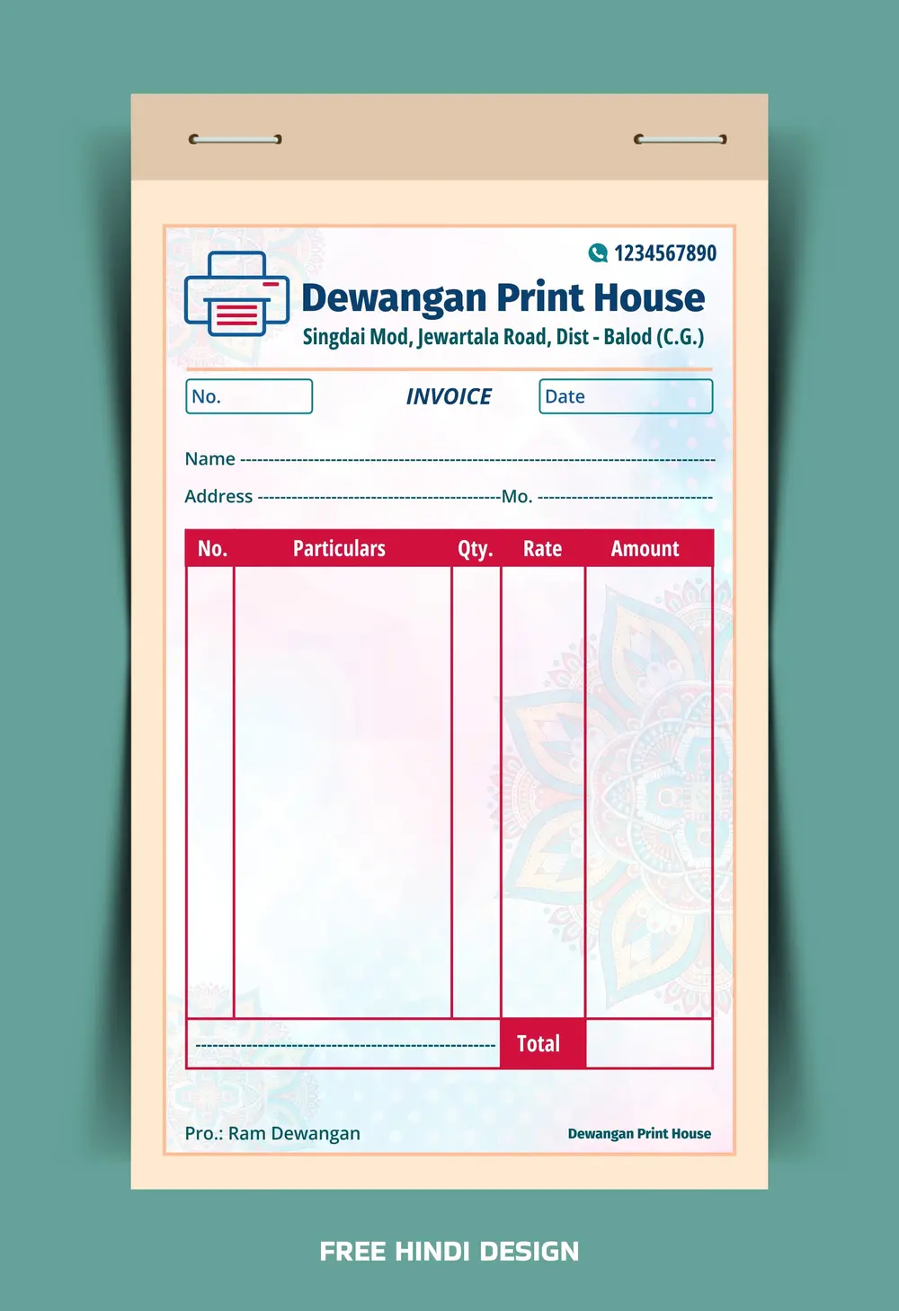 Printing shop bill book template cdr file download 290824