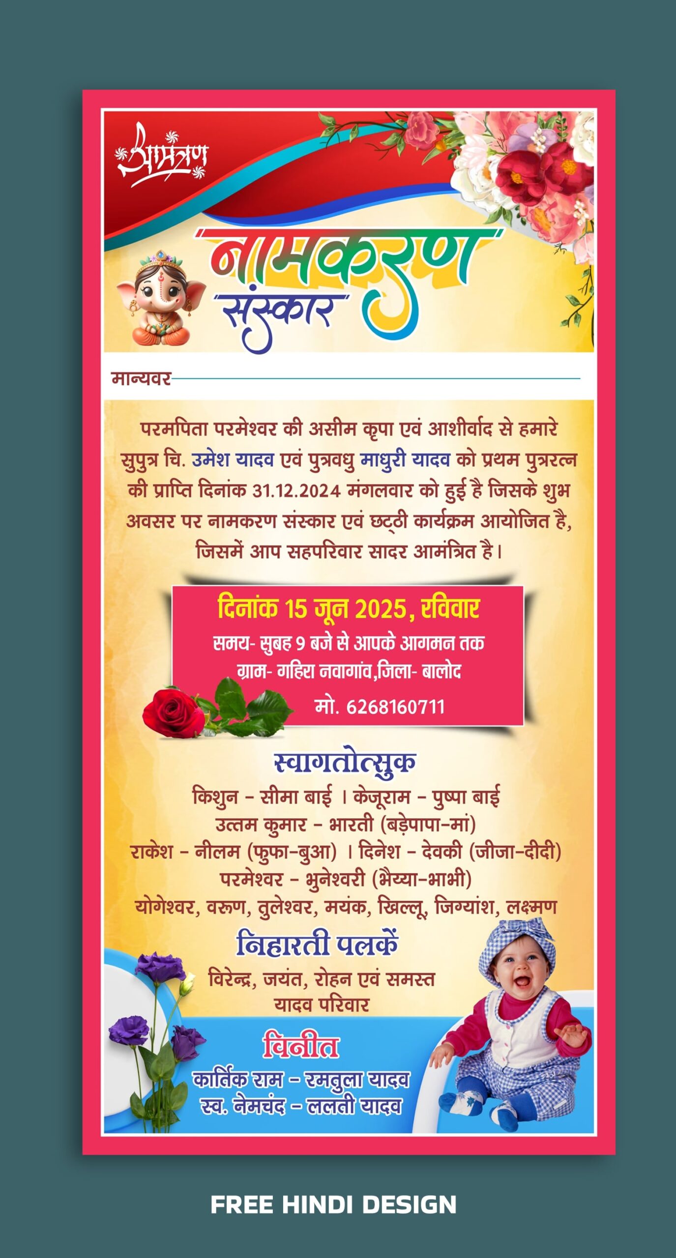 Beautifully crafted Namkaran Invitation Card Template 130625