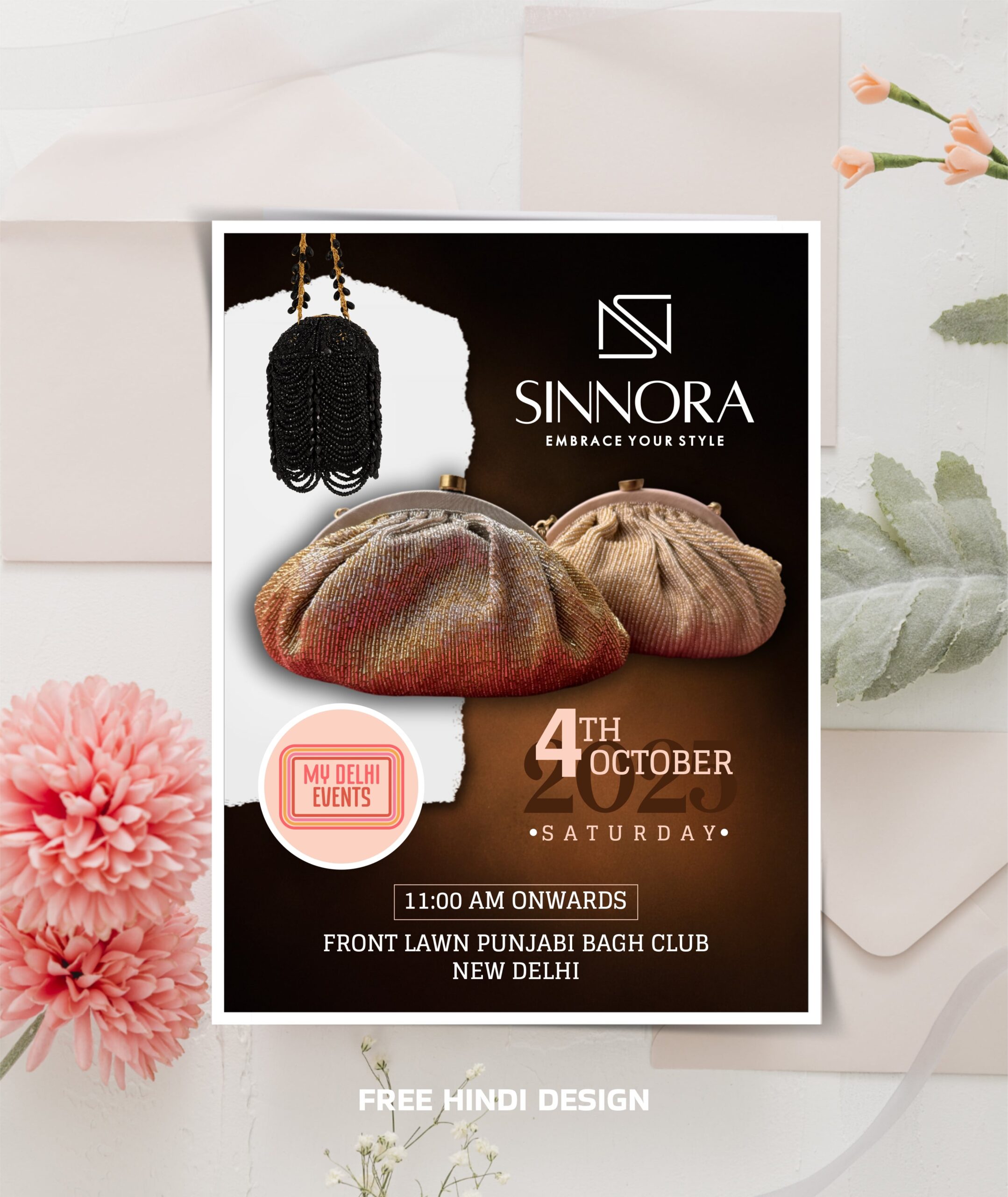 Download this stylish Bag Shop Event Program Invitation Card Template