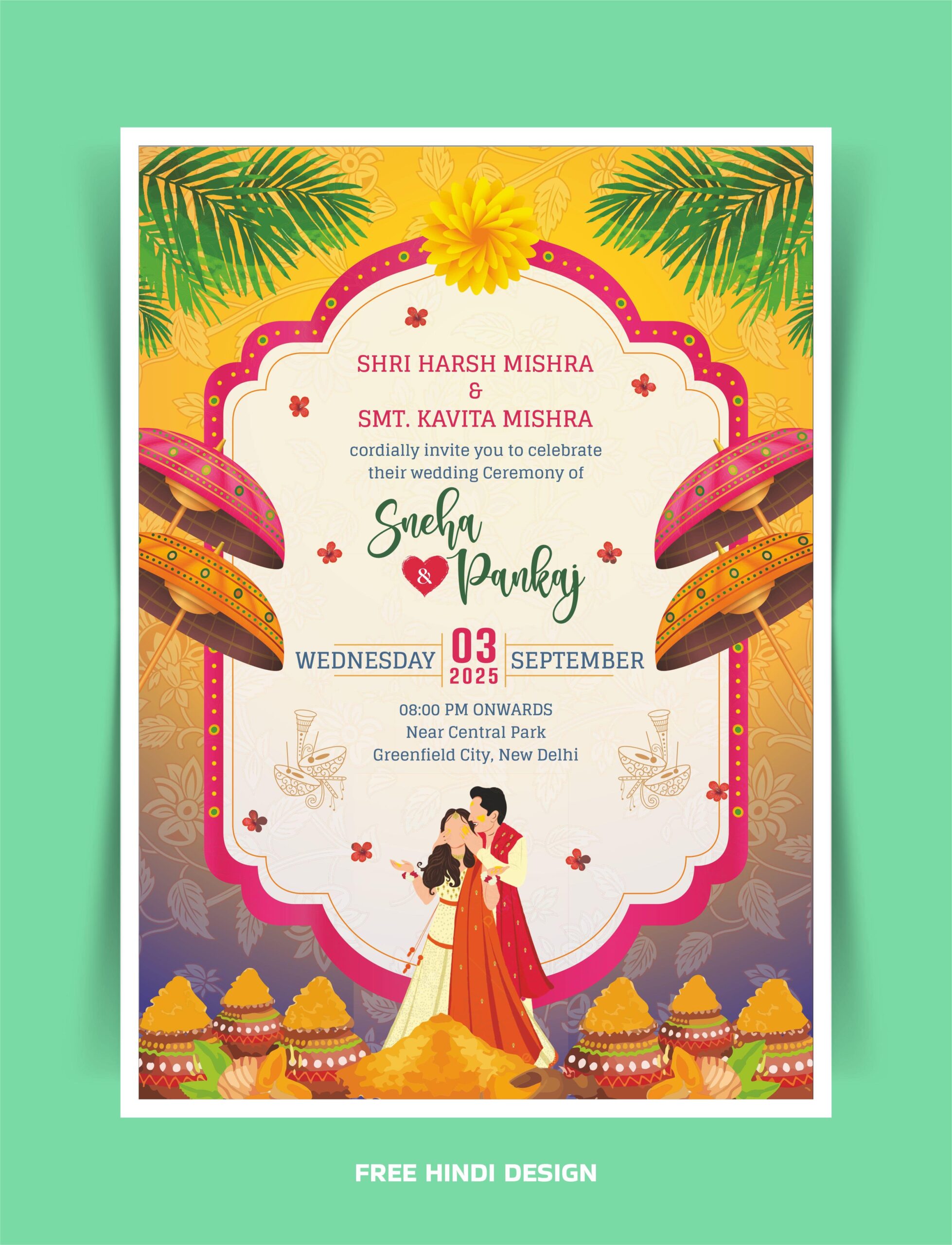 Beautifully designed Indian Wedding Card Template 030925