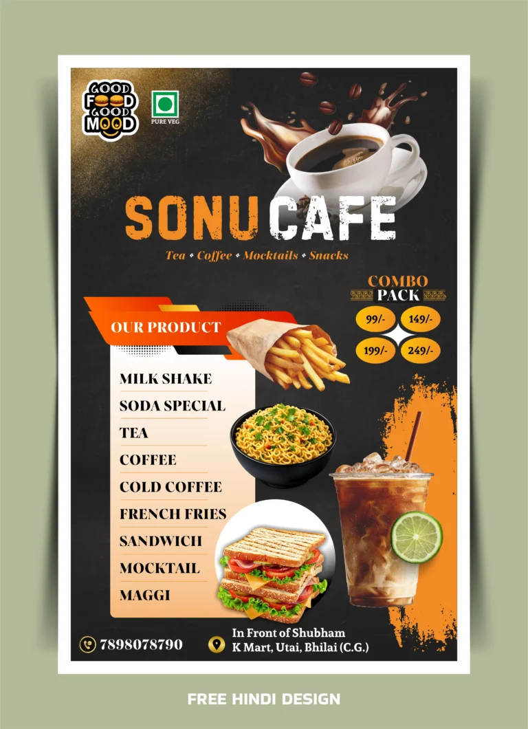 Tea Coffee and Fast Food Cafe Poster Design Template A3 Size for Cafe Restaurant and Food Shop