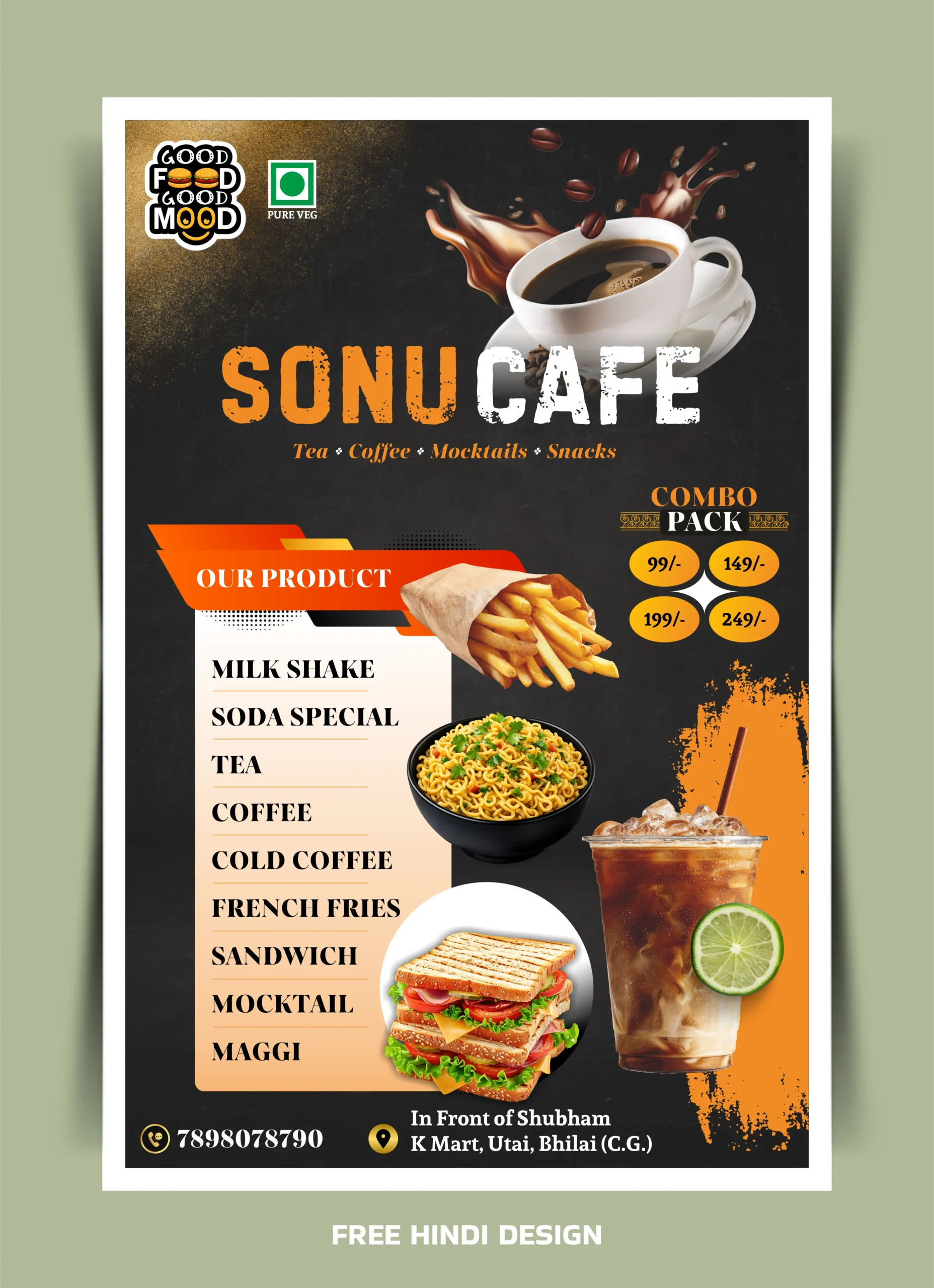 Tea Coffee and Fast Food Cafe Poster Design Template A3 Size for Cafe Restaurant and Food Shop