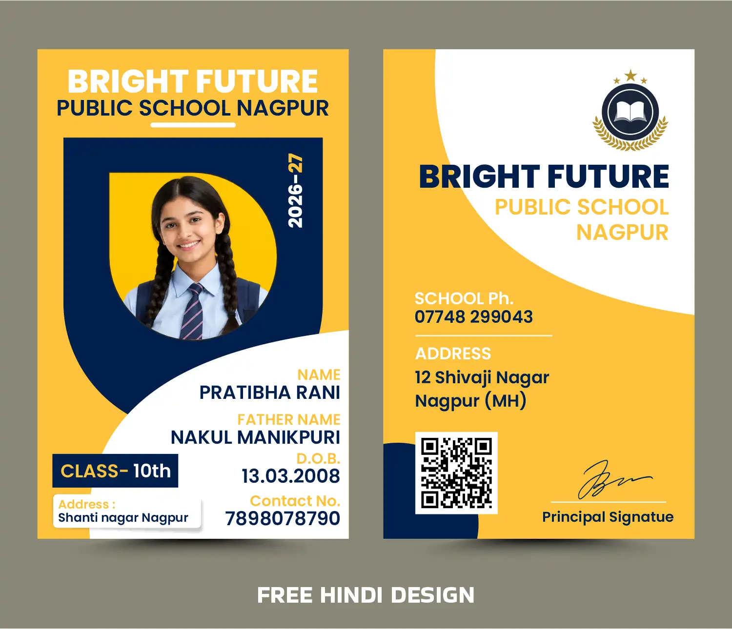Professional School Student ID Card Template Design in CDR and PSD Format