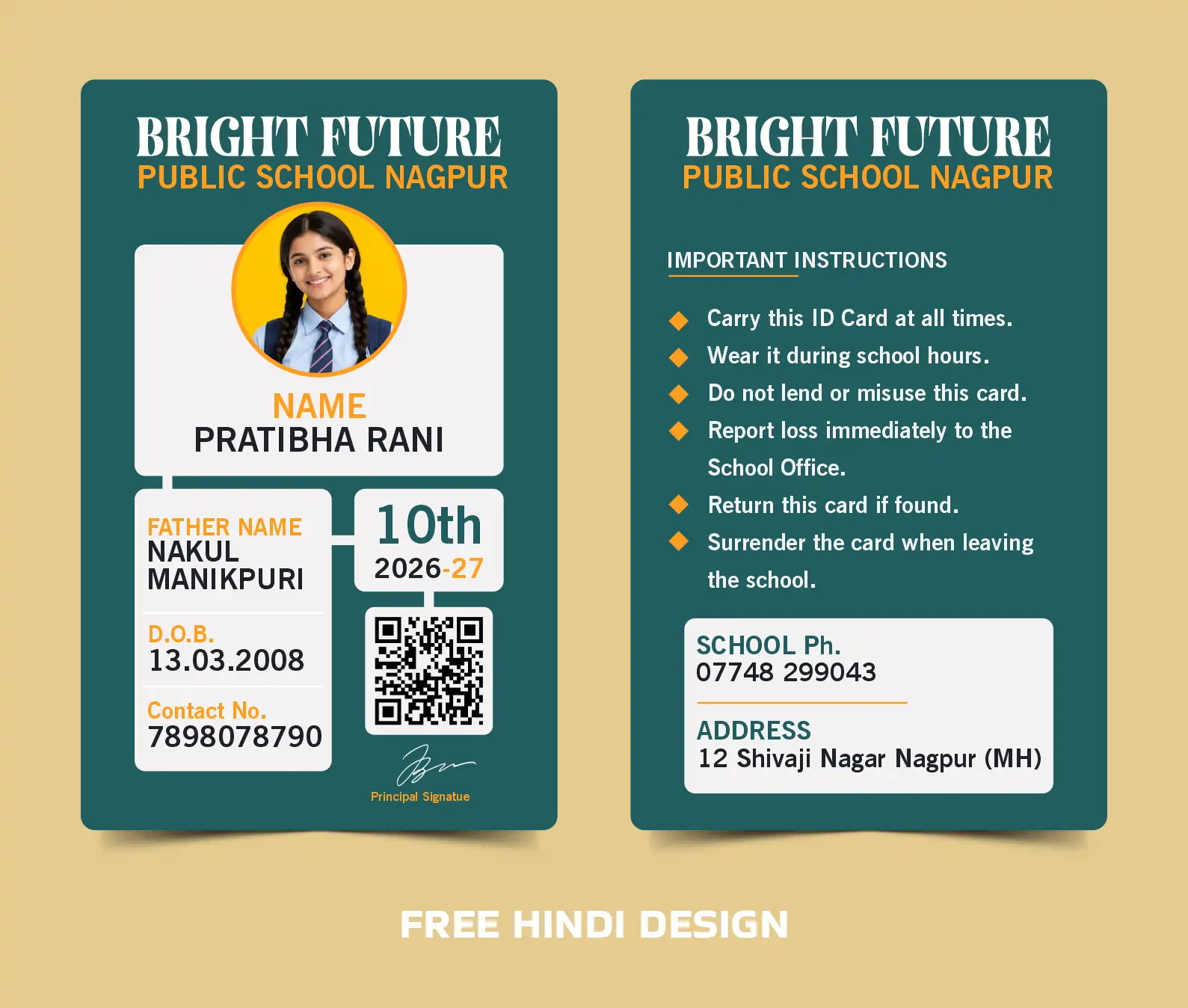 Professional School Student ID Card Template Editable CDR PSD Print Ready
