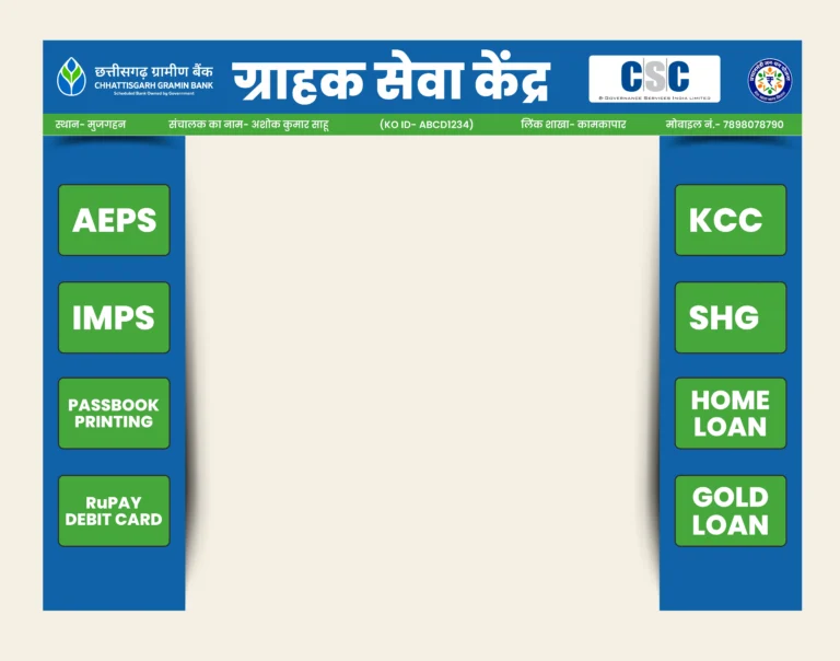 Chhattisgarh Gramin Bank Grahak Seva Kendra banner template with AEPS IMPS KCC SHG home loan and gold loan services