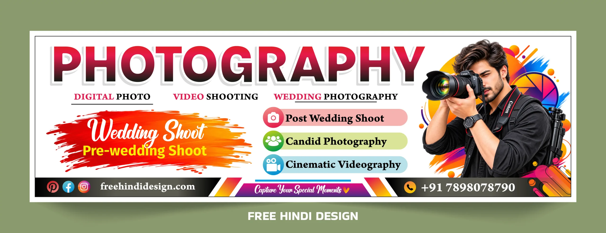 Photography banner template for wedding, pre-wedding, candid photography and cinematic videography services